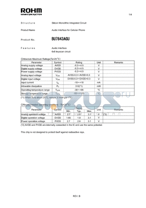 BU7843AGU datasheet - Silicon Monolithic Integrated Circuit