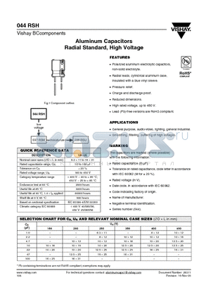 044RSH datasheet - Aluminum Capacitors Radial Standard, High Voltage