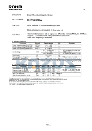 BU7962GUW datasheet - Silicon Monolithic Integrated Circuit