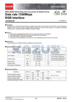 BU7964GUW datasheet - Data rate 1350Mbps RGB Interface