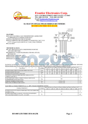 BU8-01-LFR datasheet - 8A SILICON SINGLE-PHASE BRIDGE RECTIFIERS