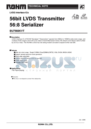 BU7988KVT datasheet - 56bit LVDS Transmitter 56:8 Serializer