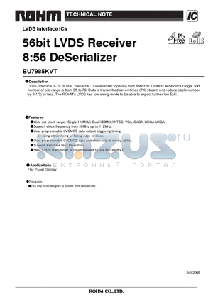 BU7985KVT datasheet - 56bit LVDS Receiver 8:56 DeSerializer