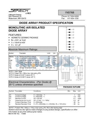 1N5768 datasheet - MONOLITHIC AIR ISOLATED DIODE ARRAY