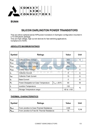 BU806 datasheet - SILICON DARLINGTON POWER TRANSISTORS