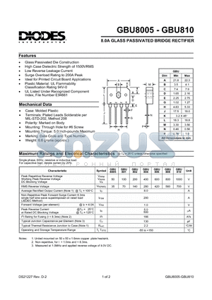 BU808 datasheet - 8.0A GLASS PASSIVATED BRIDGE RECTIFIER