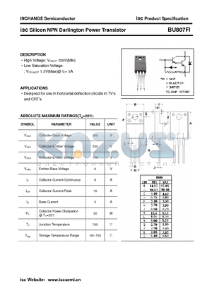 BU807FI datasheet - isc Silicon NPN Darlington Power Transistor