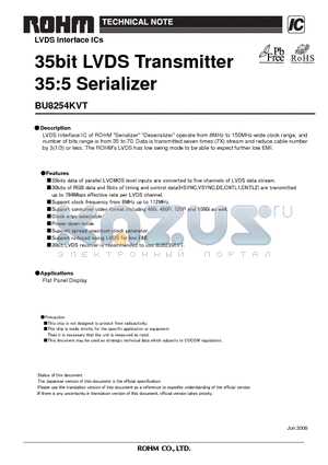 BU8254KVT datasheet - 35bit LVDS Transmitter 35:5 Serializer