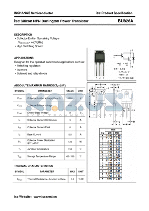 BU826A datasheet - isc Silicon NPN Darlington Power Transistor