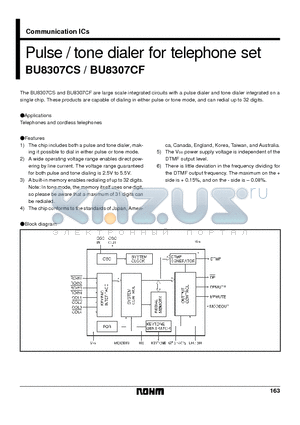 BU8307CS datasheet - Pulse / tone dialer for telephone set