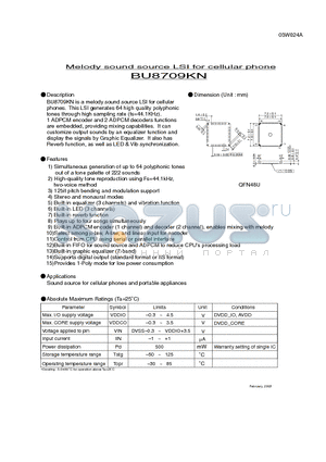 BU8709KN datasheet - Melody sound source LSI for cellular phone