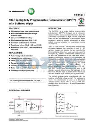 CAT5111ZI-00 datasheet - 100-Tap Digitally Programmable Potentiometer with Buffered Wiper