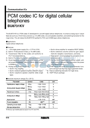 BU8731 datasheet - PCM codec IC for digital cellular telephones