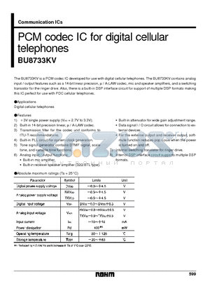BU8733KV datasheet - PCM codec IC for digital cellular telephones