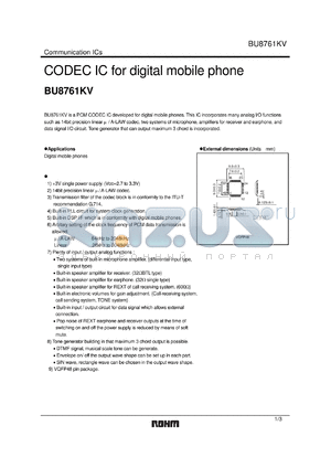 BU8761KV datasheet - CODEC IC for digital mobile phone