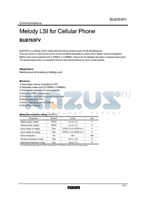 BU8763FV datasheet - Melody LSI for Cellular Phone