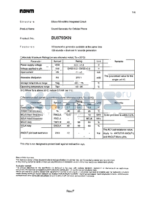 BU8793KN datasheet - Sound Generator for Cellular Phone