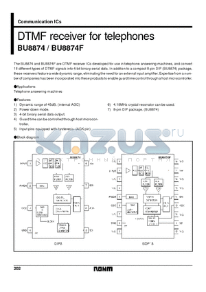 BU8874 datasheet - DTMF receiver for telephones