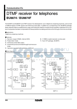 BU8874F datasheet - DTMF receiver for telephones