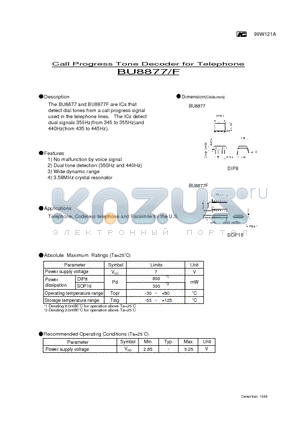 BU8877 datasheet - Call Progress Tone Decoder for Telephone