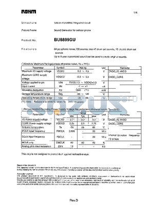 BU8899GU datasheet - Sound Generator for cellular phone