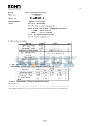 BU8925MUV datasheet - Silicon monolithic integrated circuit