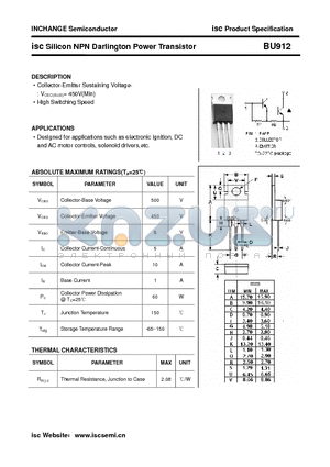 BU912 datasheet - isc Silicon NPN Darlington Power Transistor