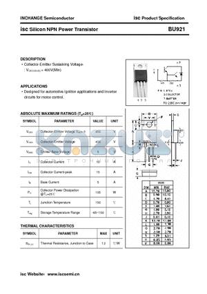 BU921 datasheet - isc Silicon NPN Power Transistor