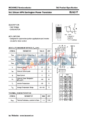 BU921T datasheet - isc Silicon NPN Darlington Power Transistor