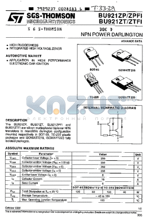 BU921ZPFI datasheet - NPN POWER DARLINGTON