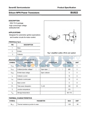 BU922 datasheet - Silicon NPN Power Transistors