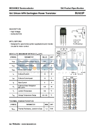 BU922P datasheet - isc Silicon NPN Darlington Power Transistor