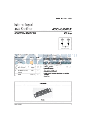 403CNQ100PBF datasheet - SCHOTTKY RECTIFIER 400 Amp