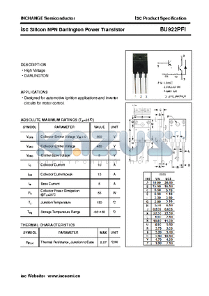 BU922PFI datasheet - isc Silicon NPN Darlington Power Transistor