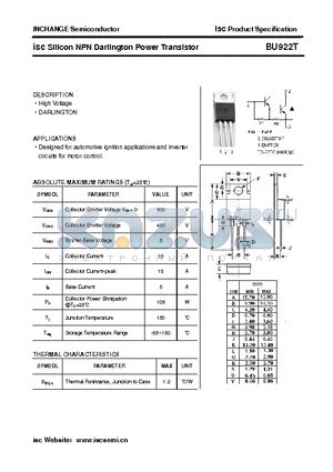 BU922T datasheet - isc Silicon NPN Darlington Power Transistor