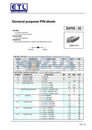 BAP50-02 datasheet - General purpose PIN diode