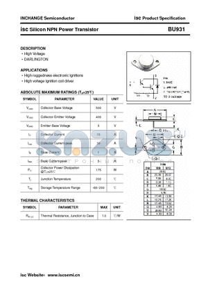 BU931 datasheet - isc Silicon NPN Power Transistor
