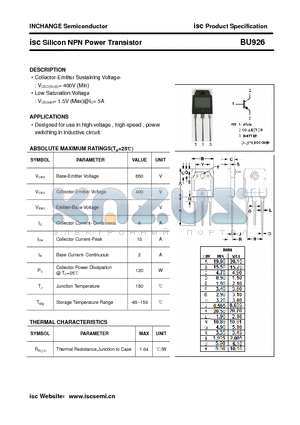 BU926 datasheet - isc Silicon NPN Power Transistor
