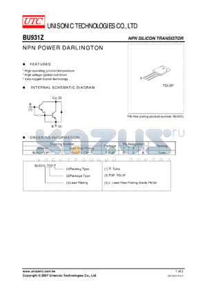 BU931L-T3P-T datasheet - NPN POWER DARLINGTON