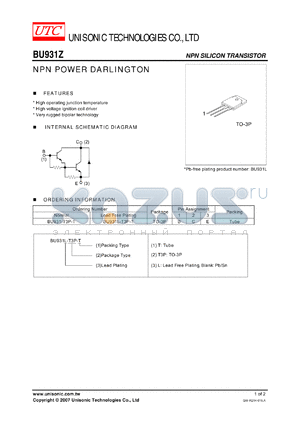 BU931-T3P-T datasheet - NPN POWER DARLINGTON