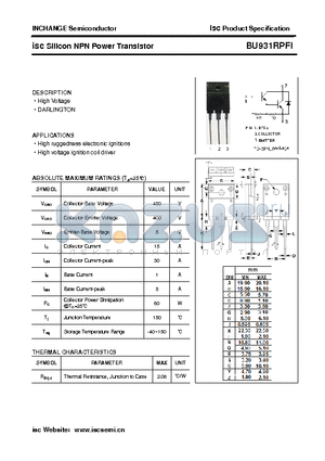 BU931RPFI datasheet - isc Silicon NPN Power Transistor