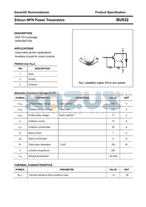 BU932 datasheet - Silicon NPN Power Transistors