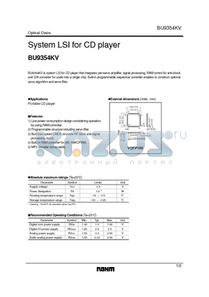 BU9354KV datasheet - System LSI for CD player