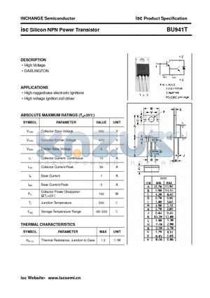 BU941T datasheet - isc Silicon NPN Power Transistor