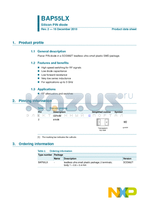 BAP55LX_10 datasheet - Silicon PIN diode High speed switching for RF signals