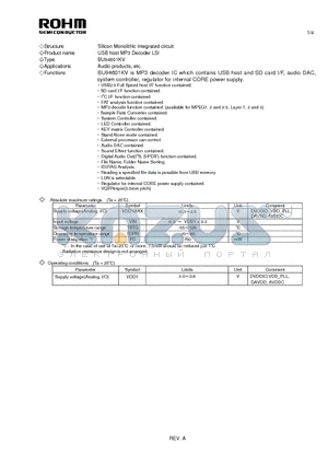 BU94601KV datasheet - Silicon Monolithic integrated circuit