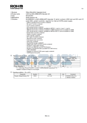 BU94603KV datasheet - Silicon Monolithic integrated circuit