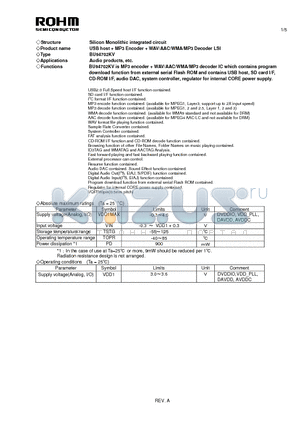 BU94702KV datasheet - Silicon Monolithic integrated circuit