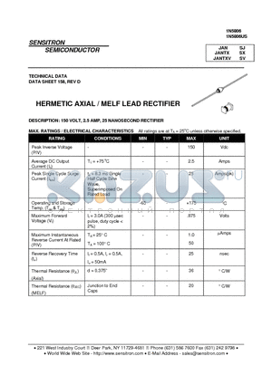 1N5806US datasheet - HERMETIC AXIAL / MELF LEAD RECTIFIER