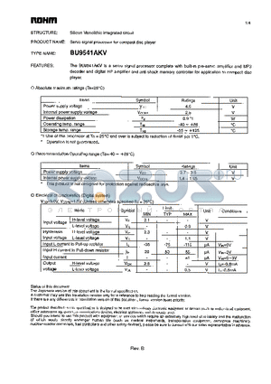 BU9541AKV datasheet - Servo signal processor for compact disc player